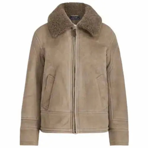 Women's Suede Shearling Bomber Jacket-0