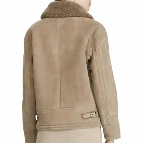 Women's Suede Shearling Bomber Jacket-2
