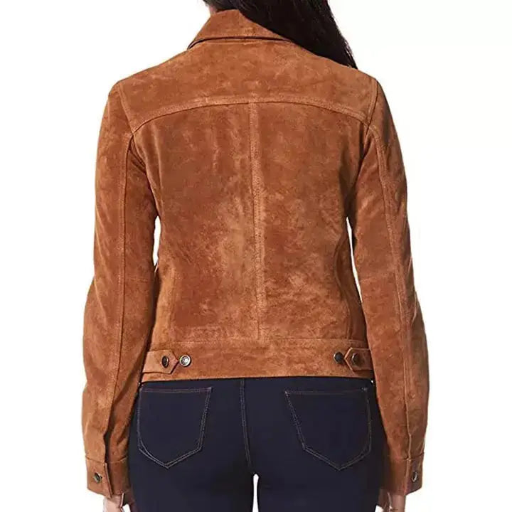 Women’s Suede Leather Trucker Jacket-2