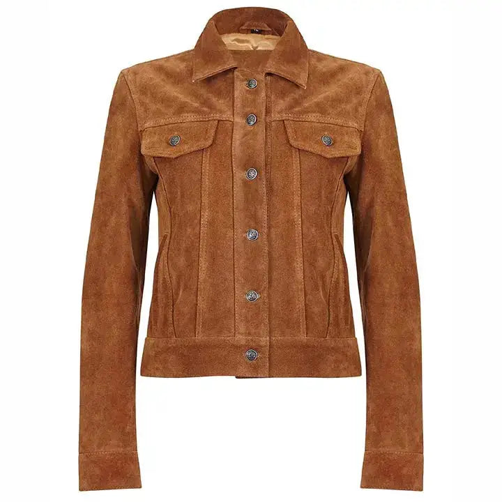 Women’s Suede Leather Trucker Jacket-0