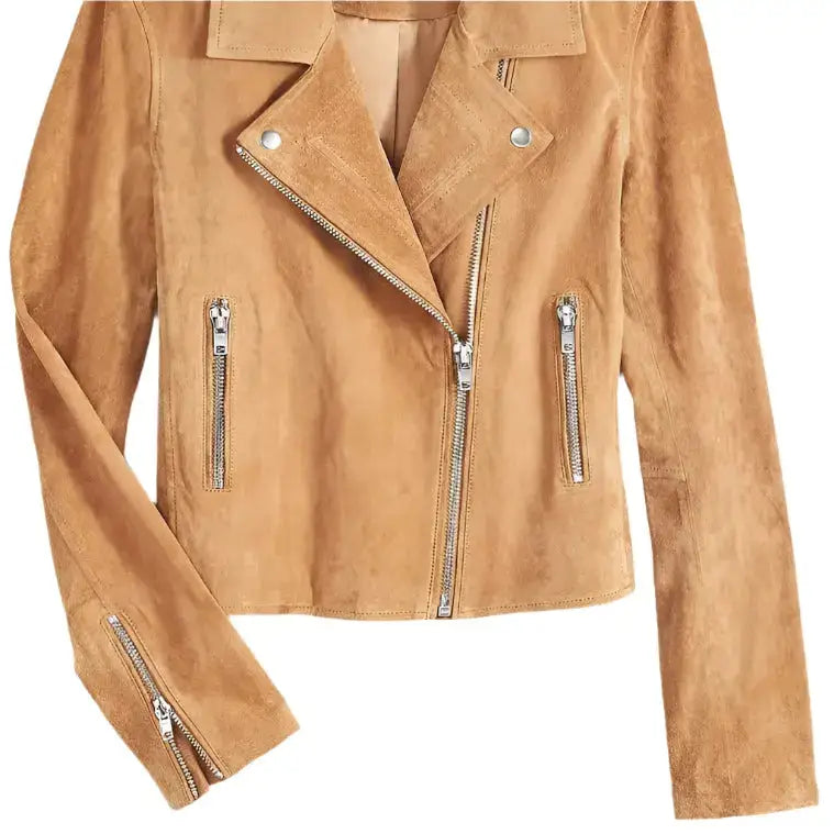 Women’s Tan Brown Suede Biker Jacket-3