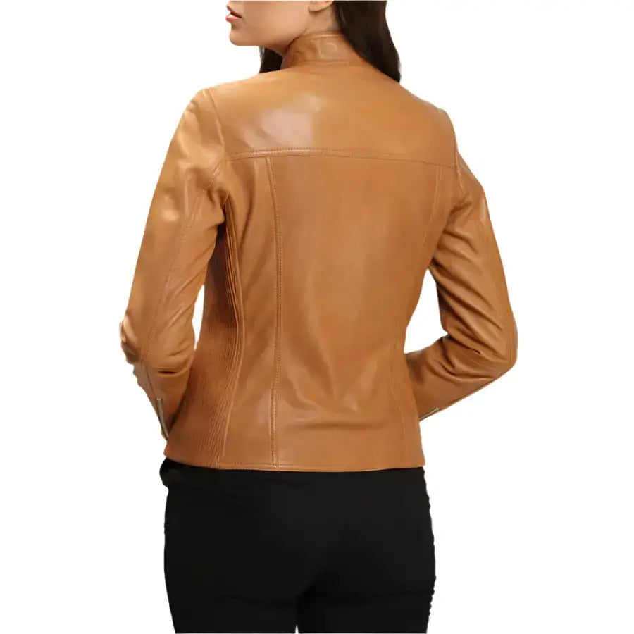 Women’s Tan Lambskin Leather Jacket-2