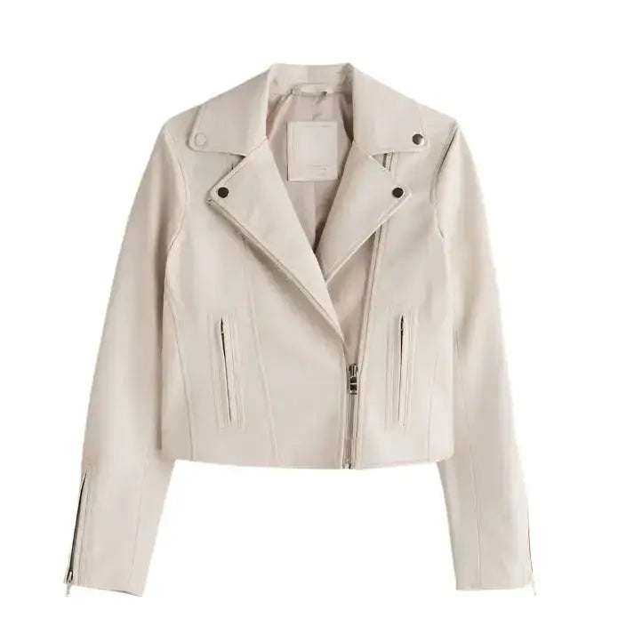 Women’s White Biker Leather Jacket-0
