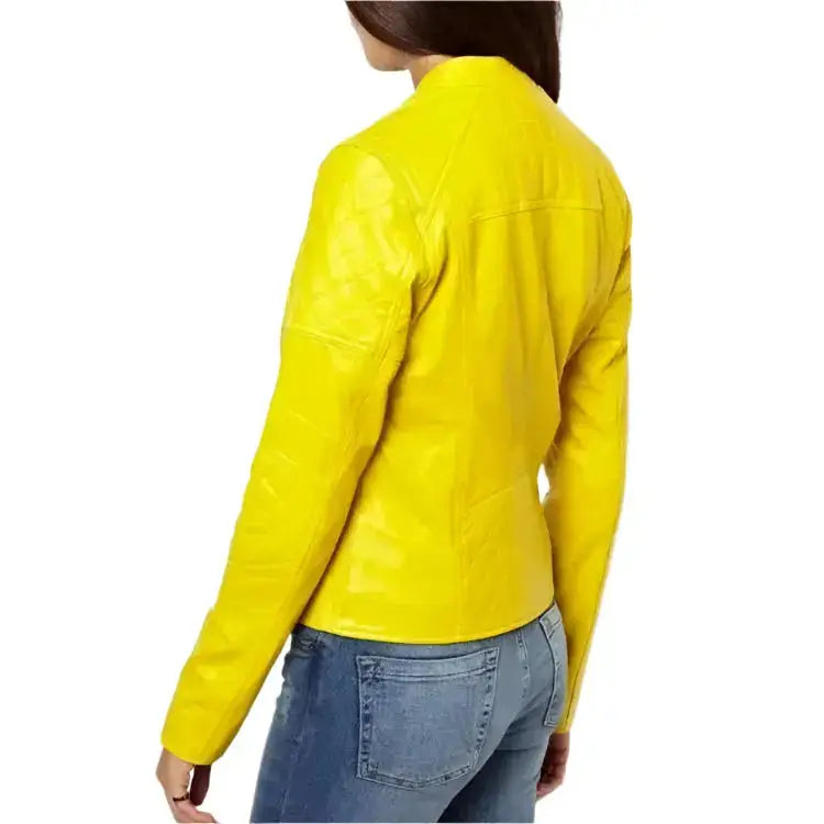 Women’s Yellow Leather Biker Jacket-1