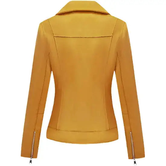 Women’s Yellow Suede Moto Biker Jacket-1