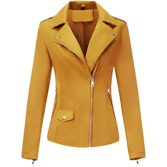 Women’s Yellow Suede Moto Biker Jacket-0