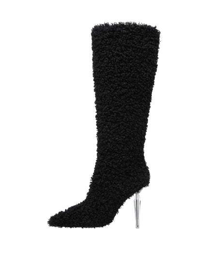 Wooly Pointed Toe Knee High Boots-0