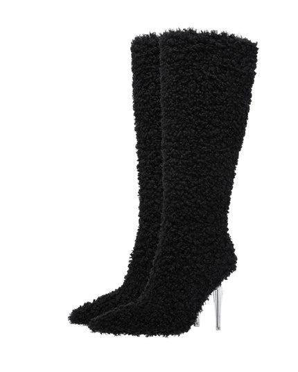 Wooly Pointed Toe Knee High Boots-2