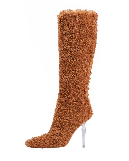 Wooly Pointed Toe Knee High Boots-5