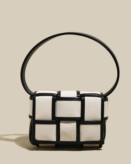 Woven Black and White Top Handle Bag-0