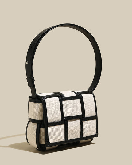 Woven Black and White Top Handle Bag-1