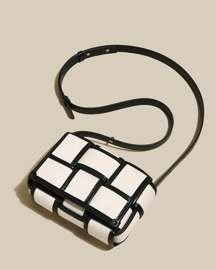 Woven Black and White Top Handle Bag-2