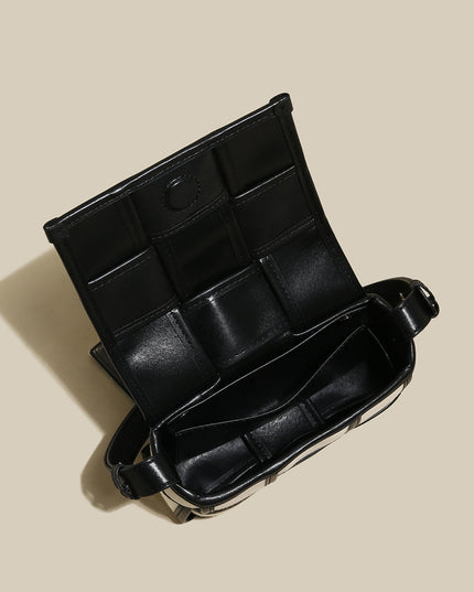 Woven Black and White Top Handle Bag-3