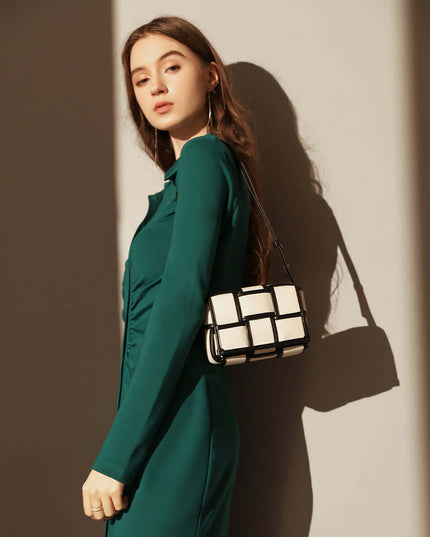 Woven Black and White Top Handle Bag-4