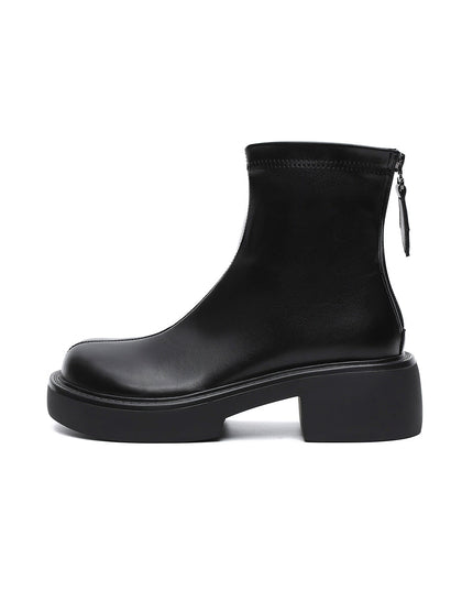 Zip-Up Chunky Leather Boots-0