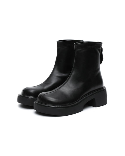 Zip-Up Chunky Leather Boots-1