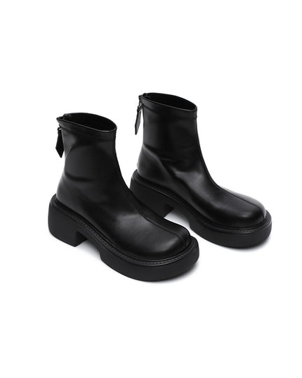 Zip-Up Chunky Leather Boots-2