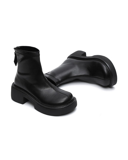 Zip-Up Chunky Leather Boots-3