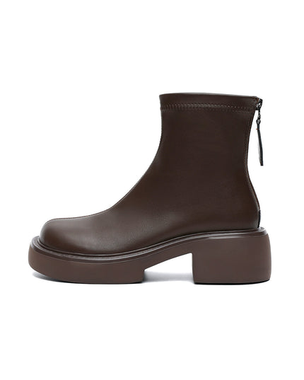 Zip-Up Chunky Leather Boots-5